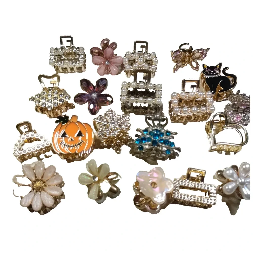 Twenty Small Hair Clip Barrettes Silver Gold Tone Varity